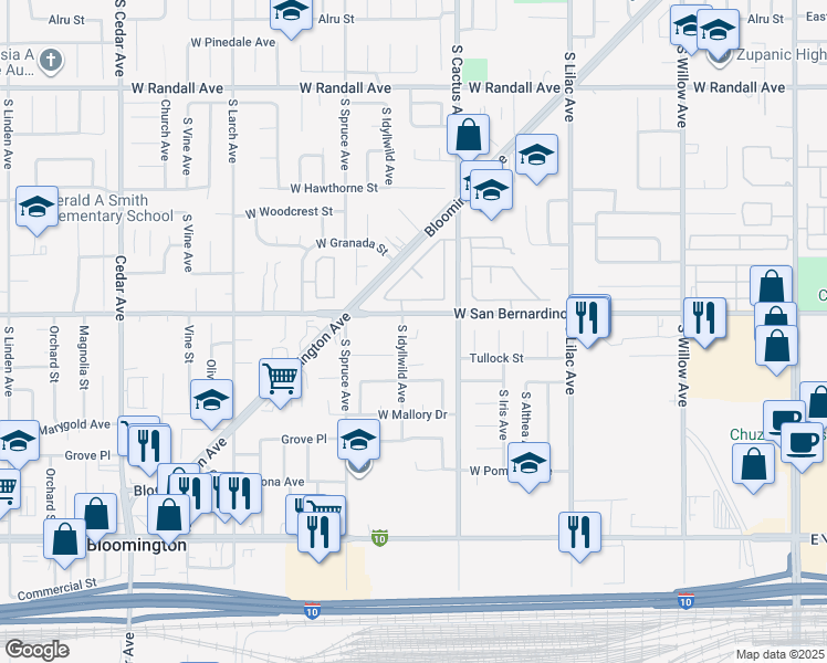 map of restaurants, bars, coffee shops, grocery stores, and more near 788 Tullock Street in Bloomington
