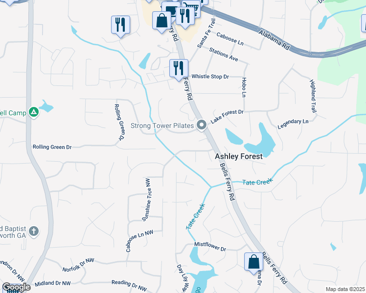 map of restaurants, bars, coffee shops, grocery stores, and more near 760 Summer Drive Northwest in Acworth