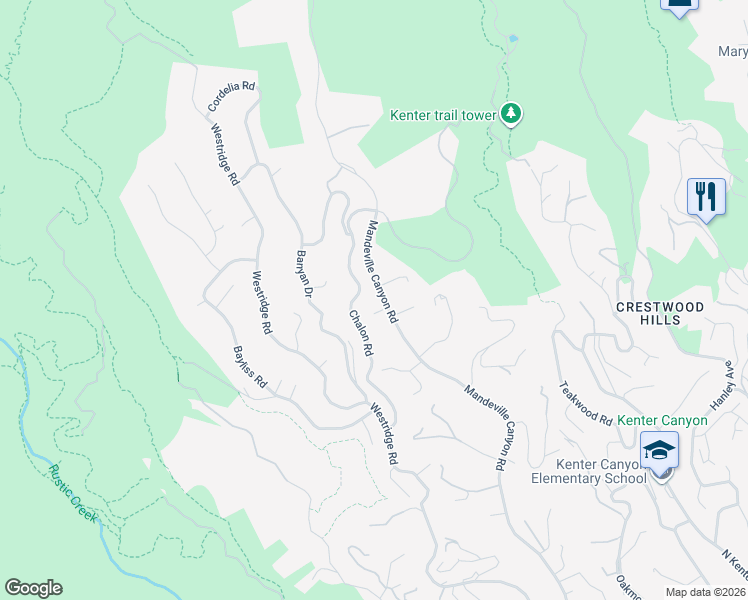 map of restaurants, bars, coffee shops, grocery stores, and more near 2277 Mandeville Canyon Road in Los Angeles