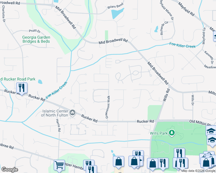 map of restaurants, bars, coffee shops, grocery stores, and more near 390 Greenmont Circle in Alpharetta