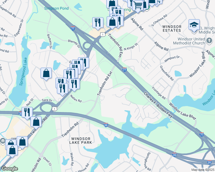 map of restaurants, bars, coffee shops, grocery stores, and more near 108 Oakcrest Drive in Columbia
