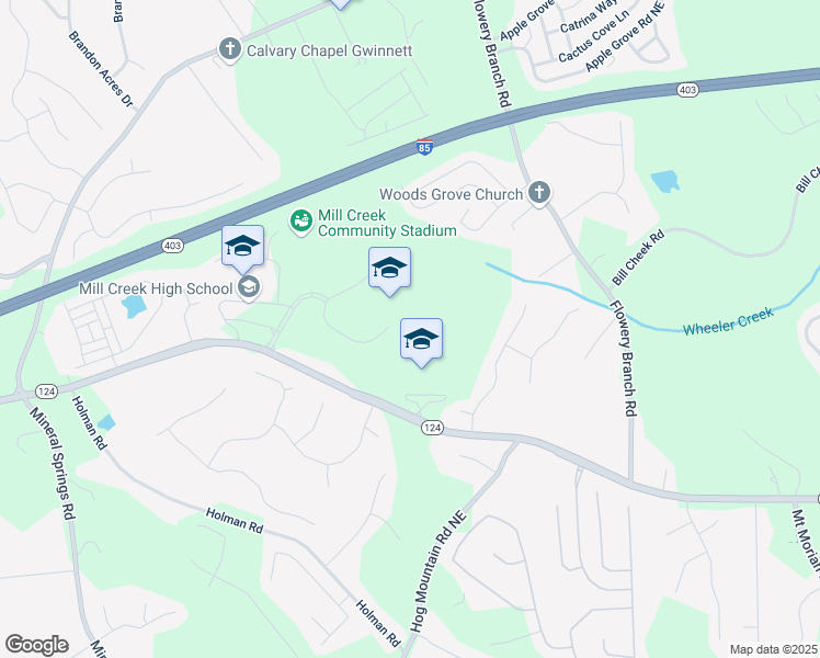 map of restaurants, bars, coffee shops, grocery stores, and more near 4500 Braselton Highway in Hoschton