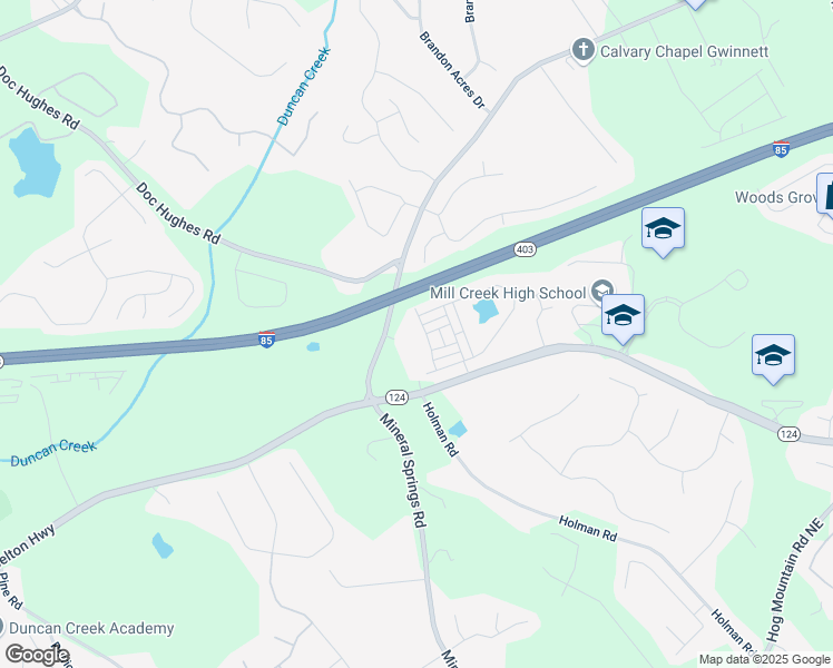 map of restaurants, bars, coffee shops, grocery stores, and more near 2038 Nuthatch Drive in Hoschton