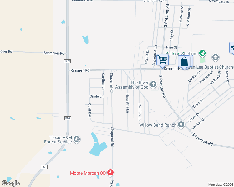 map of restaurants, bars, coffee shops, grocery stores, and more near 1411 Chaparral Rd in Burkburnett