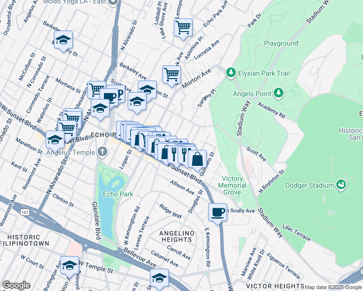 map of restaurants, bars, coffee shops, grocery stores, and more near 1480 Galveston Street in Los Angeles