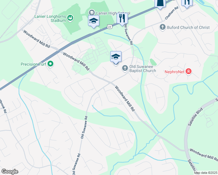 map of restaurants, bars, coffee shops, grocery stores, and more near 724 Laura Jean Court in Buford