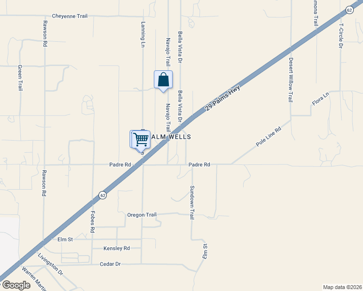 map of restaurants, bars, coffee shops, grocery stores, and more near 9626 Bella Vista Drive in Morongo Valley