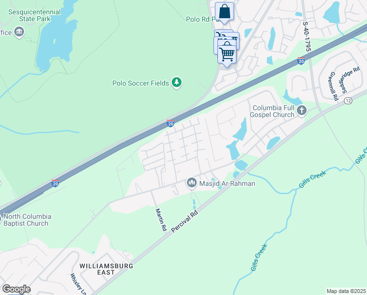 map of restaurants, bars, coffee shops, grocery stores, and more near 164 Nova Drive in Columbia