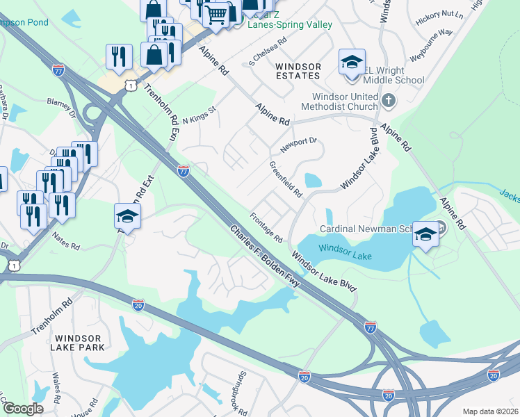 map of restaurants, bars, coffee shops, grocery stores, and more near 9 Wilamore Court in Columbia