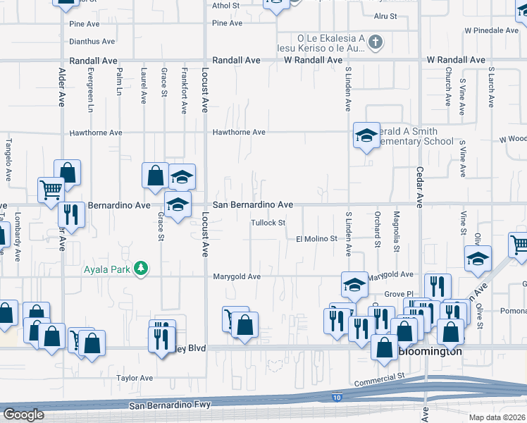 map of restaurants, bars, coffee shops, grocery stores, and more near 18238 Tullock Street in Bloomington