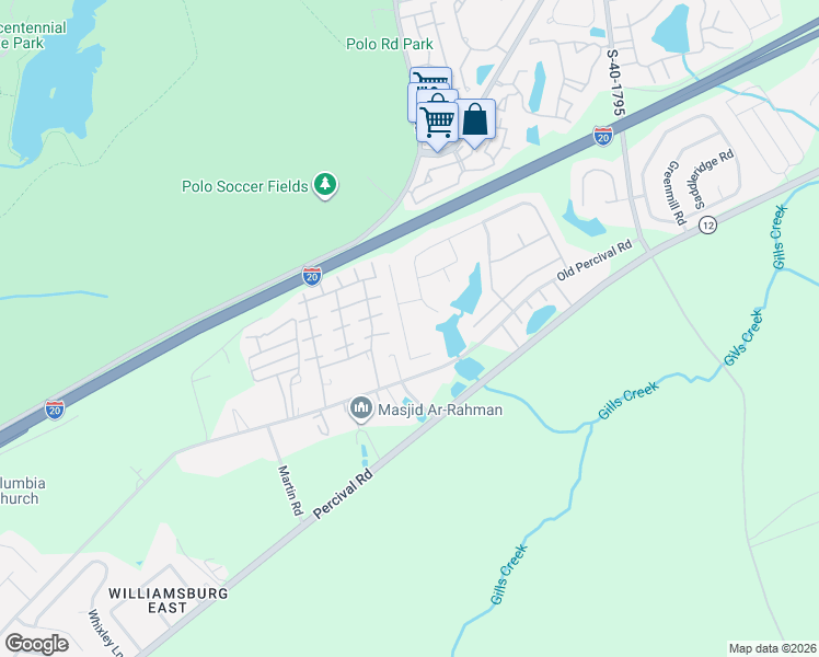 map of restaurants, bars, coffee shops, grocery stores, and more near 582 Kimpton Drive in Columbia