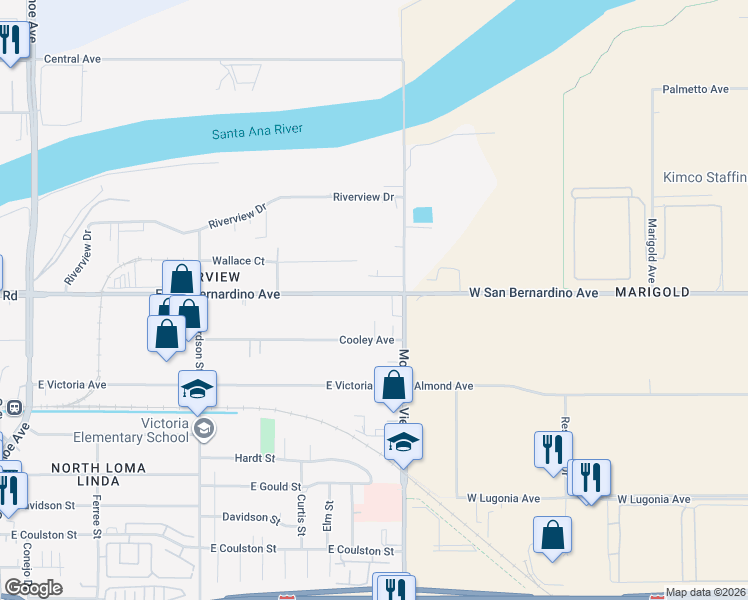 map of restaurants, bars, coffee shops, grocery stores, and more near 1965 East San Bernardino Avenue in San Bernardino