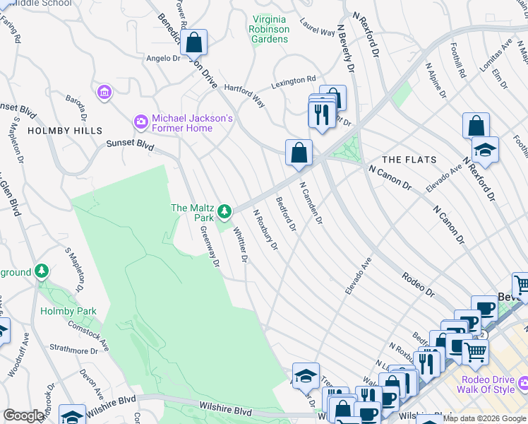 map of restaurants, bars, coffee shops, grocery stores, and more near 820 North Roxbury Drive in Beverly Hills