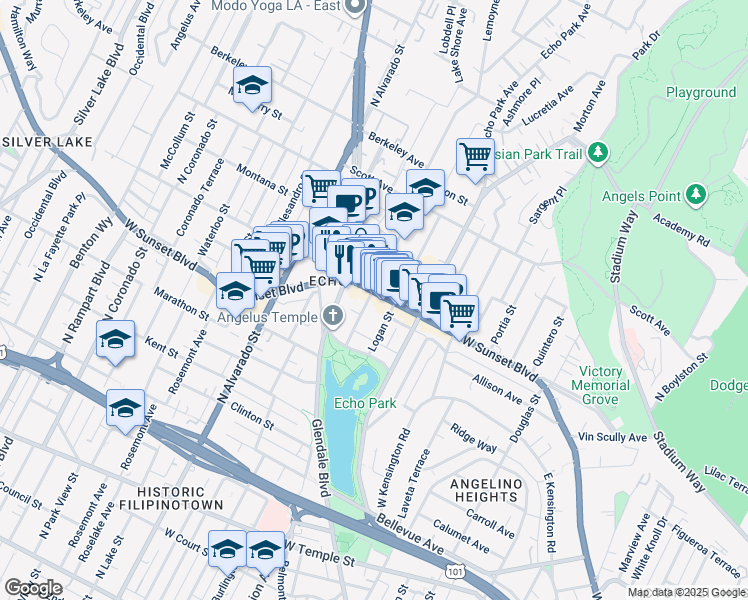 map of restaurants, bars, coffee shops, grocery stores, and more near 1143 Lemoyne Street in Los Angeles