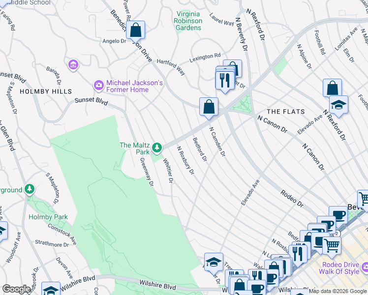 map of restaurants, bars, coffee shops, grocery stores, and more near 820 North Roxbury Drive in Beverly Hills
