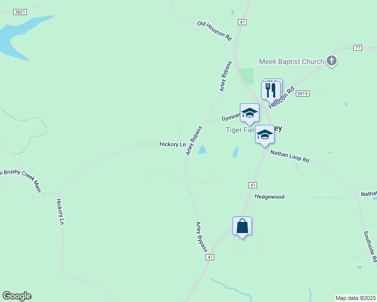 map of restaurants, bars, coffee shops, grocery stores, and more near Arley Bypass in Arley
