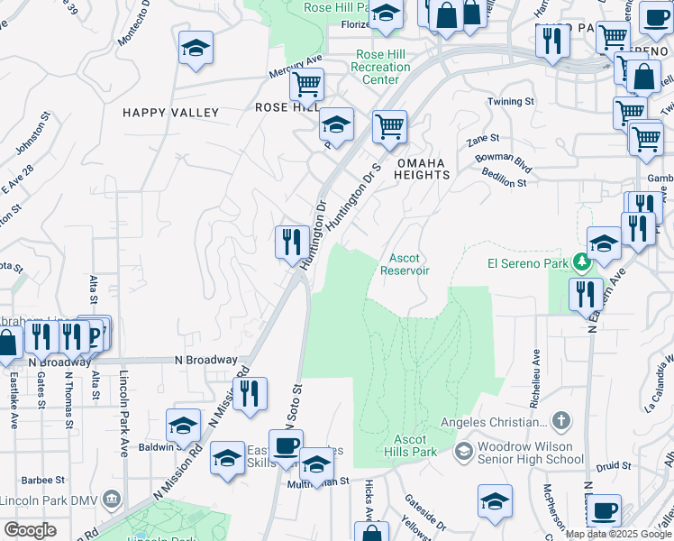 map of restaurants, bars, coffee shops, grocery stores, and more near 2538 North Soto Street in Los Angeles