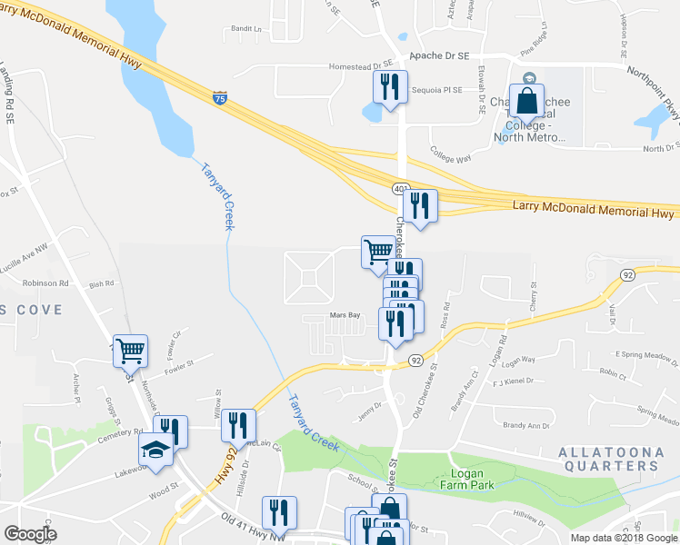 map of restaurants, bars, coffee shops, grocery stores, and more near 4712 Liberty Square Drive in Acworth
