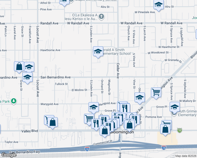 map of restaurants, bars, coffee shops, grocery stores, and more near 18548 Avion Lane in Bloomington