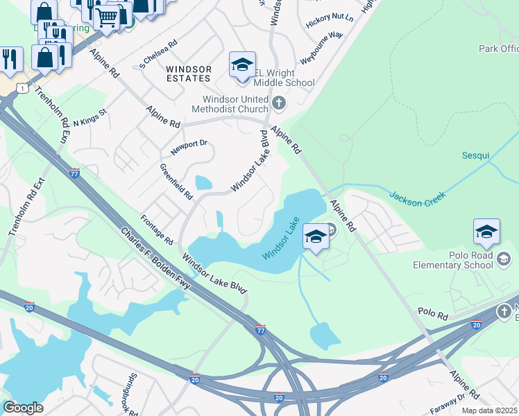 map of restaurants, bars, coffee shops, grocery stores, and more near 1140 Parliament Lake Drive in Columbia