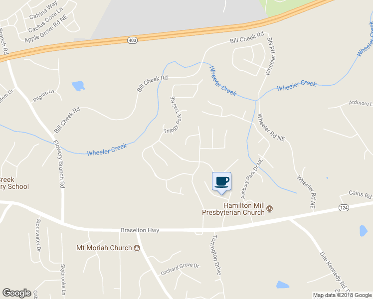 map of restaurants, bars, coffee shops, grocery stores, and more near 4921 Country Wood Trail Northeast in Hoschton