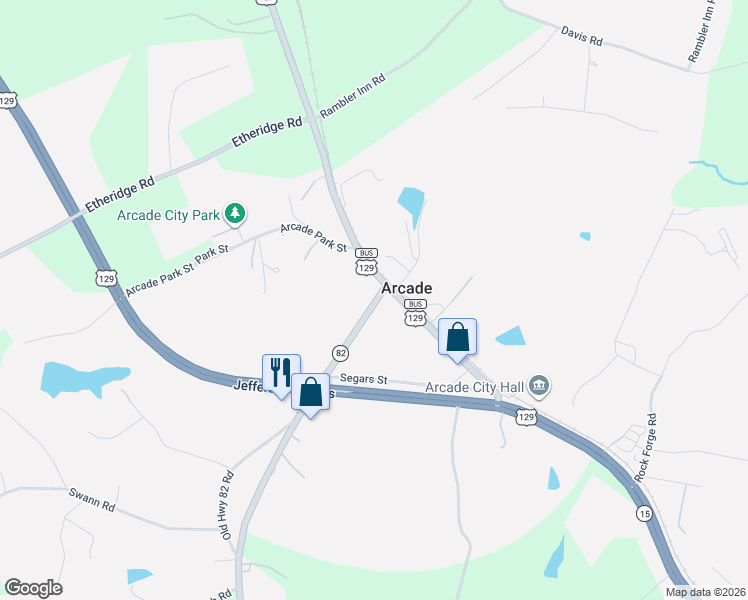map of restaurants, bars, coffee shops, grocery stores, and more near 95 Georgia 82 in Arcade