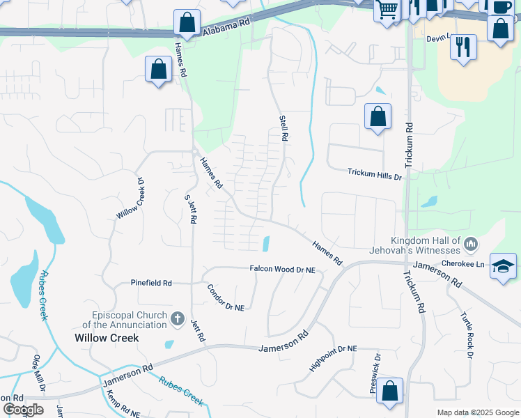 map of restaurants, bars, coffee shops, grocery stores, and more near 506 West Oaks Drive in Woodstock