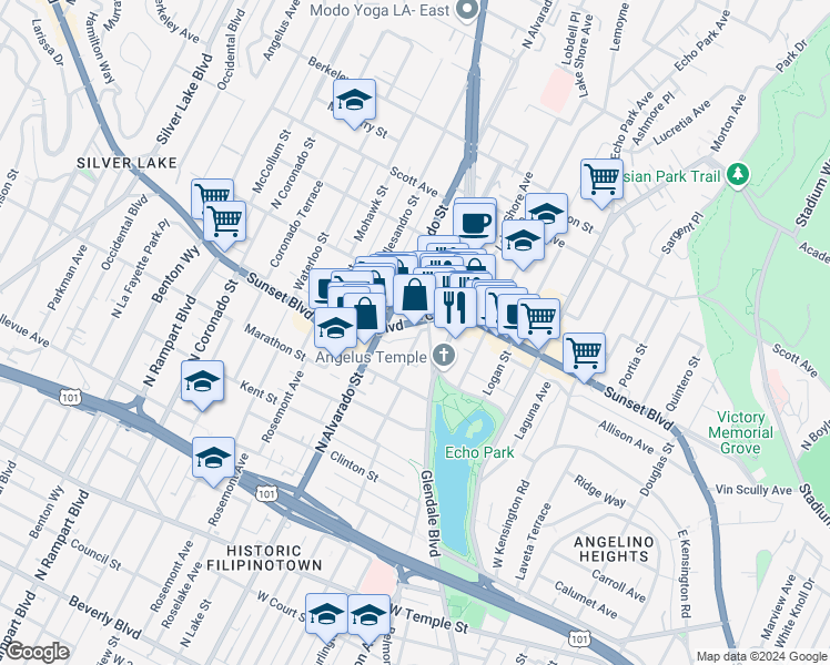 map of restaurants, bars, coffee shops, grocery stores, and more near 1915 Park Avenue in Los Angeles