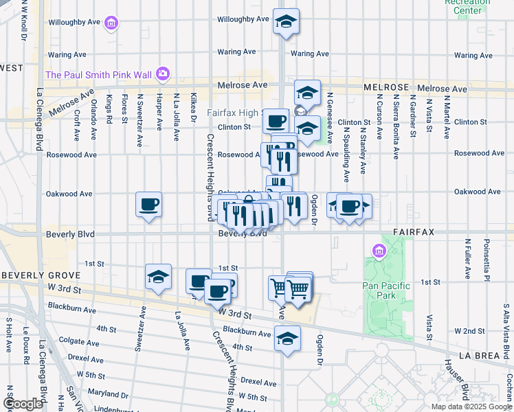 map of restaurants, bars, coffee shops, grocery stores, and more near 326 North Edinburgh Avenue in Los Angeles