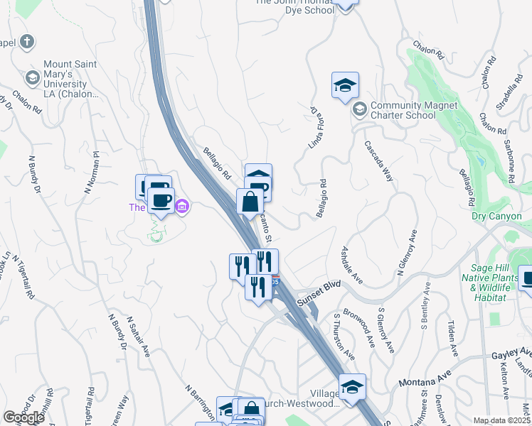 map of restaurants, bars, coffee shops, grocery stores, and more near 640 Acanto Street in Los Angeles