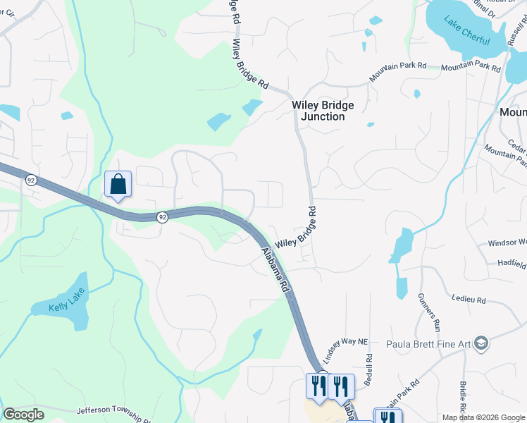 map of restaurants, bars, coffee shops, grocery stores, and more near 145 Wiley Parc Circle in Woodstock