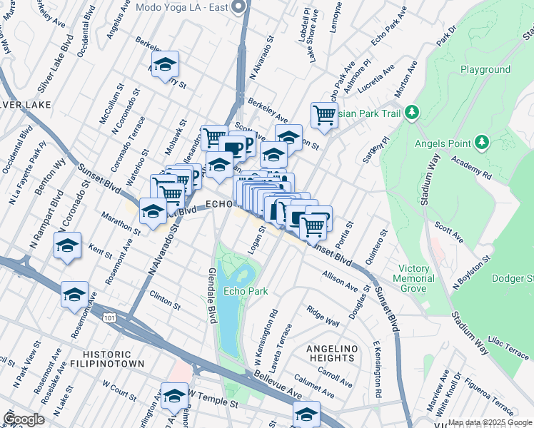 map of restaurants, bars, coffee shops, grocery stores, and more near 1156 Logan Street in Los Angeles