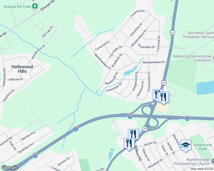 map of restaurants, bars, coffee shops, grocery stores, and more near 528 Newburgh Drive in Columbia