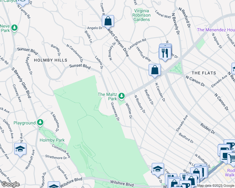 map of restaurants, bars, coffee shops, grocery stores, and more near 901 Whittier Drive in Beverly Hills