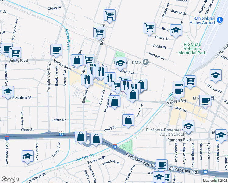 map of restaurants, bars, coffee shops, grocery stores, and more near 3798 Rockwell Avenue in El Monte