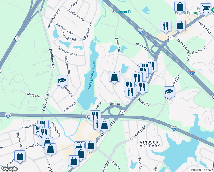 map of restaurants, bars, coffee shops, grocery stores, and more near 1839 Horseshoe Drive in Columbia