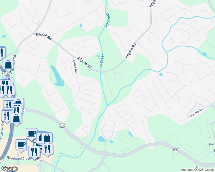 map of restaurants, bars, coffee shops, grocery stores, and more near 3572 Huddlestone Lane Northeast in Buford