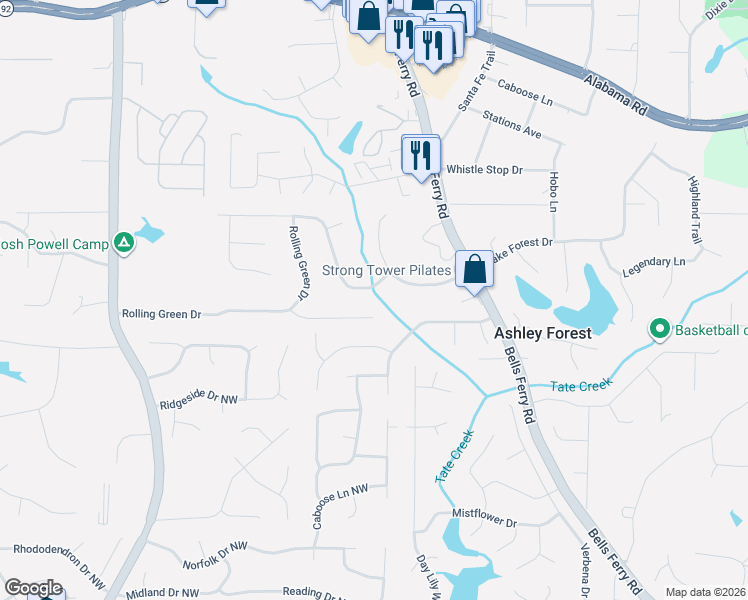 map of restaurants, bars, coffee shops, grocery stores, and more near 5112 Willow Tarn in Acworth