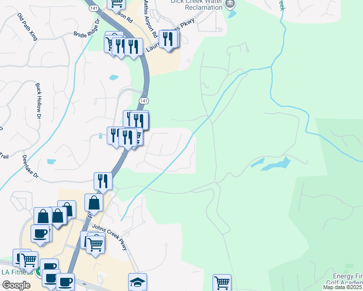 map of restaurants, bars, coffee shops, grocery stores, and more near 3810 Seaton Drive in Suwanee