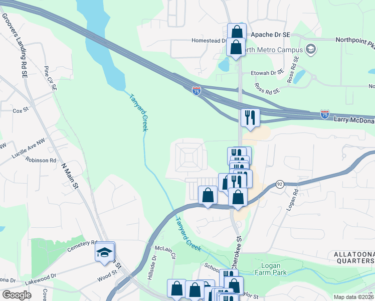 map of restaurants, bars, coffee shops, grocery stores, and more near 4808 Liberty Plaza in Acworth