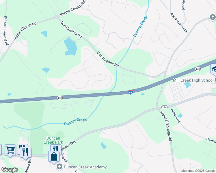 map of restaurants, bars, coffee shops, grocery stores, and more near 4568 Mantova Drive Northeast in Buford