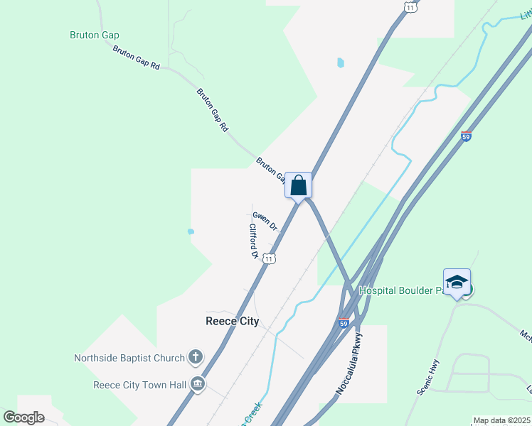 map of restaurants, bars, coffee shops, grocery stores, and more near 106 Gwen Drive in Attalla