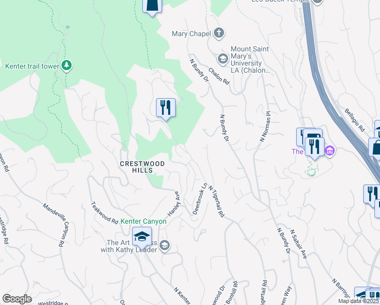 map of restaurants, bars, coffee shops, grocery stores, and more near 1018 North Tigertail Road in Los Angeles