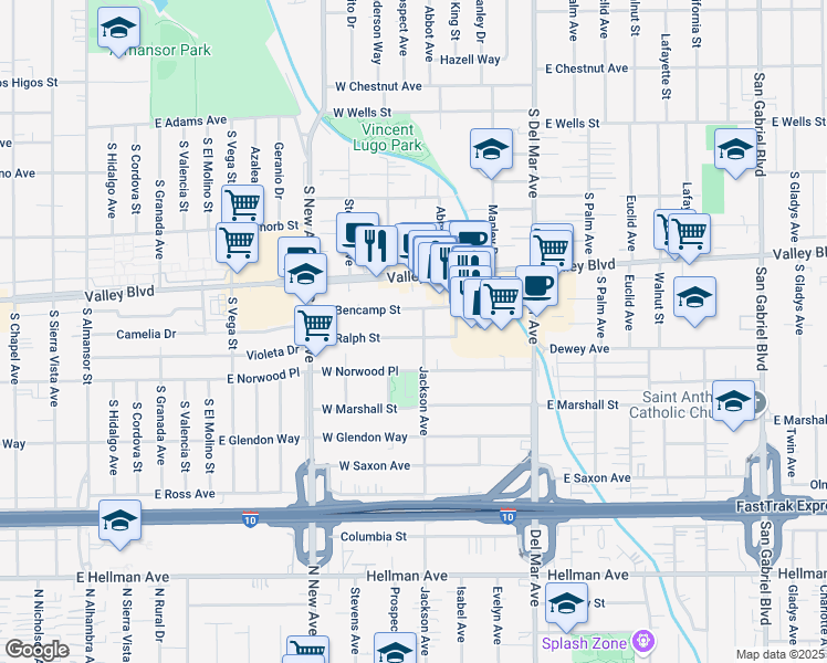 map of restaurants, bars, coffee shops, grocery stores, and more near 1741 Jackson Avenue in San Gabriel