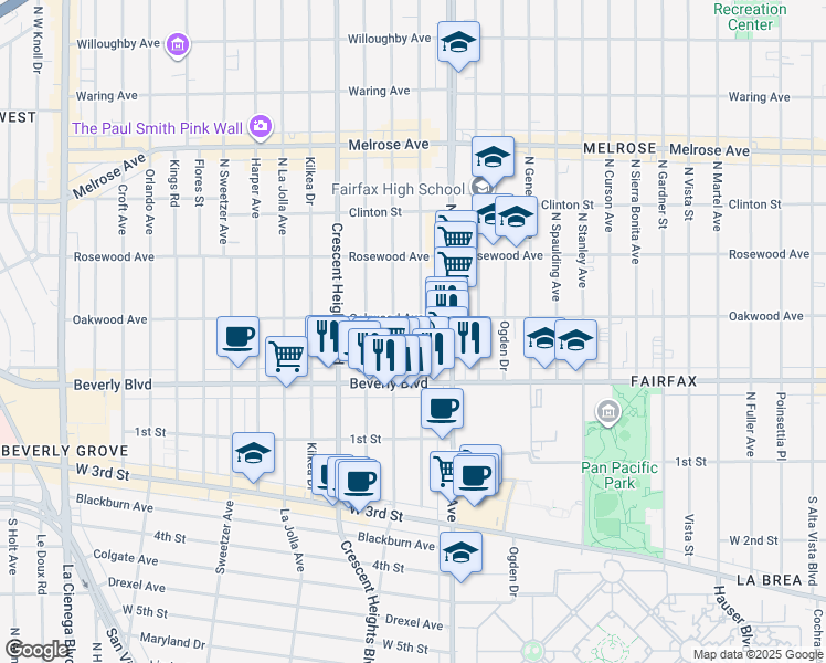 map of restaurants, bars, coffee shops, grocery stores, and more near 357 Hayworth Avenue in Los Angeles