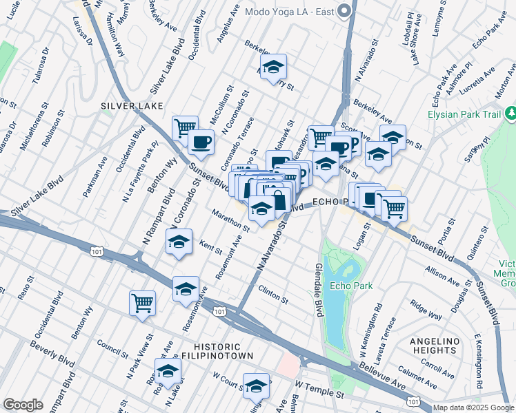 map of restaurants, bars, coffee shops, grocery stores, and more near 1008 Rosemont Avenue in Los Angeles