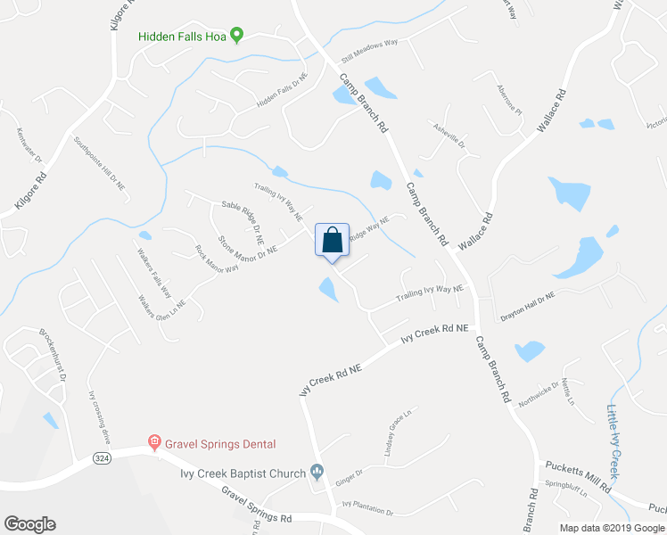 map of restaurants, bars, coffee shops, grocery stores, and more near Trailing Ivy Way Northeast in Buford