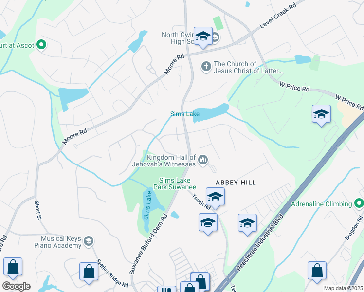map of restaurants, bars, coffee shops, grocery stores, and more near 4685 Prestbury Drive in Suwanee