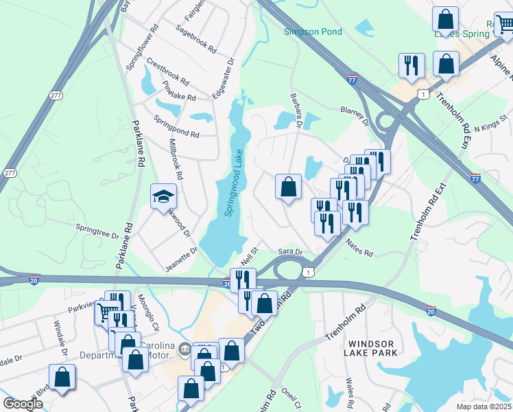 map of restaurants, bars, coffee shops, grocery stores, and more near 1815 Horseshoe Drive in Columbia
