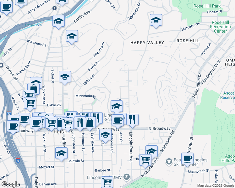 map of restaurants, bars, coffee shops, grocery stores, and more near 2737 Alta Street in Los Angeles